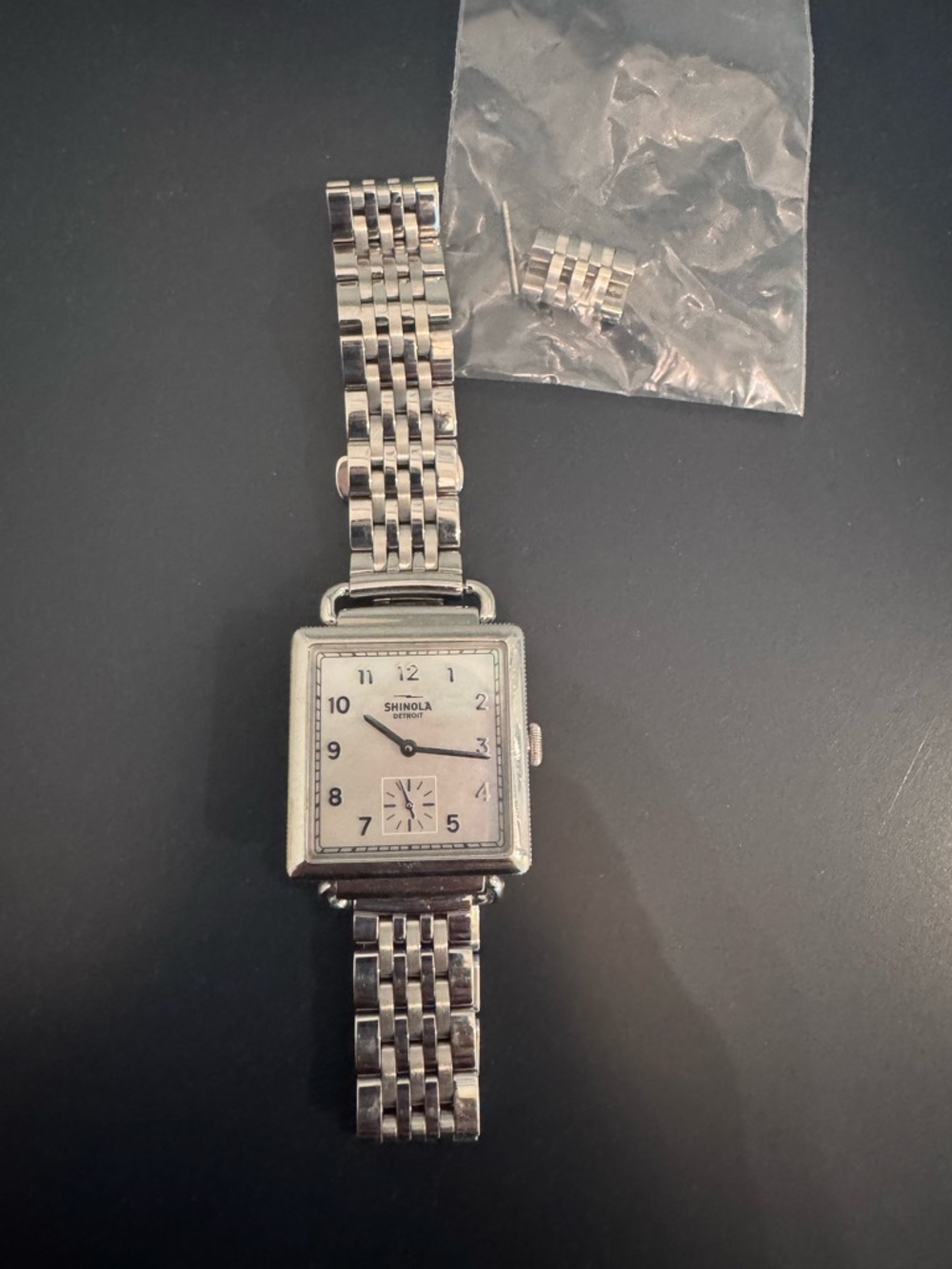 Shinola Silver Cass Square Dial Stainless Steel Bracelet Watch